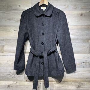 Talbots Jacket Blazer Size 8 Gray Wool Button Up Belted Herringbone Club Collar